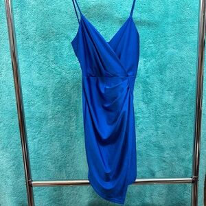 ELH Studio Blue Draped V-Neck Spaghetti Strap Dress Sz M